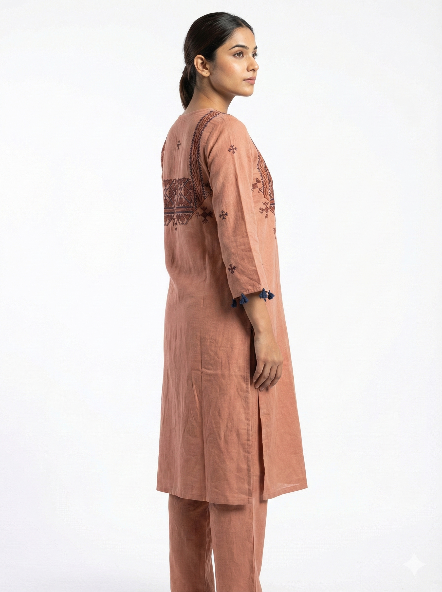 Peach Traditional Embroidered Kurta Pant Set