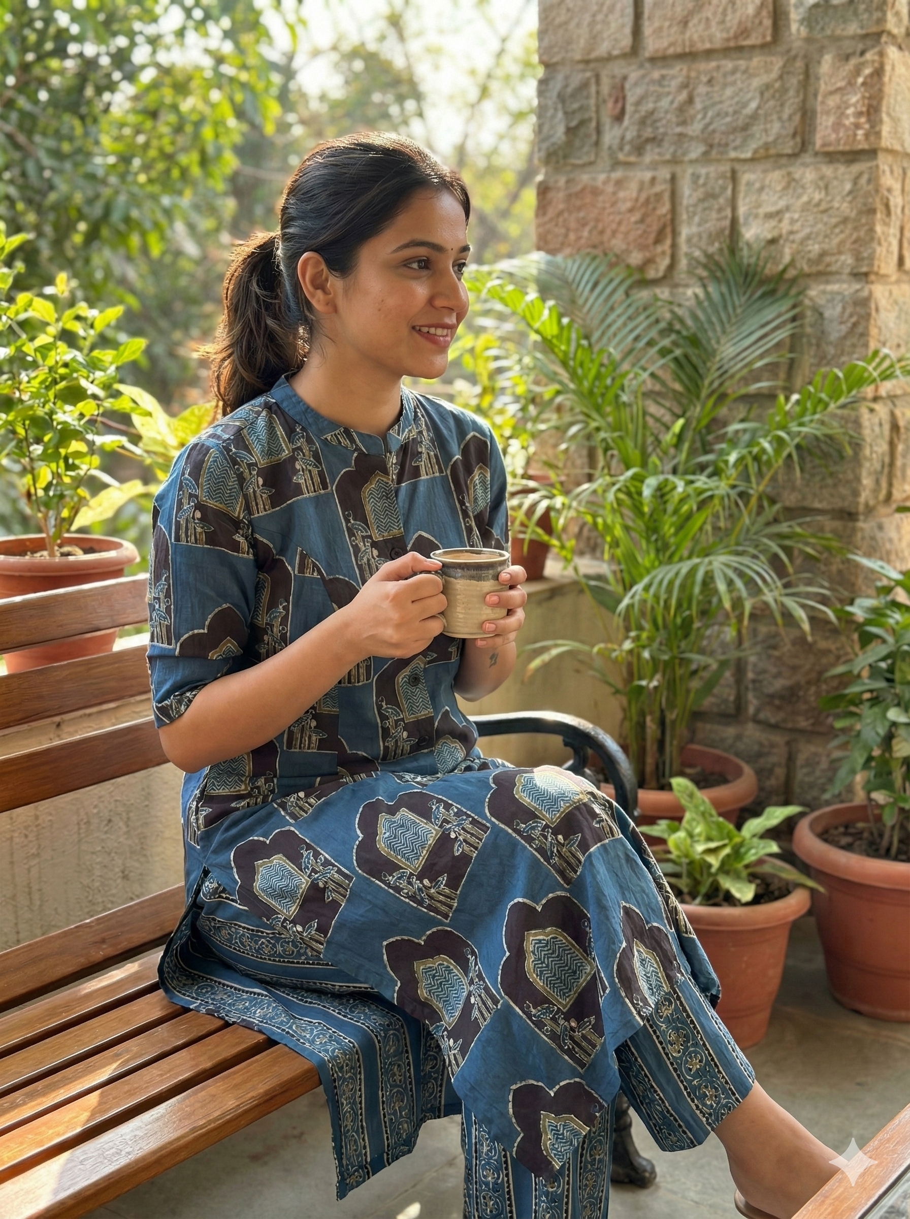 Blue Printed Kurta Set with Architectural Motif Design