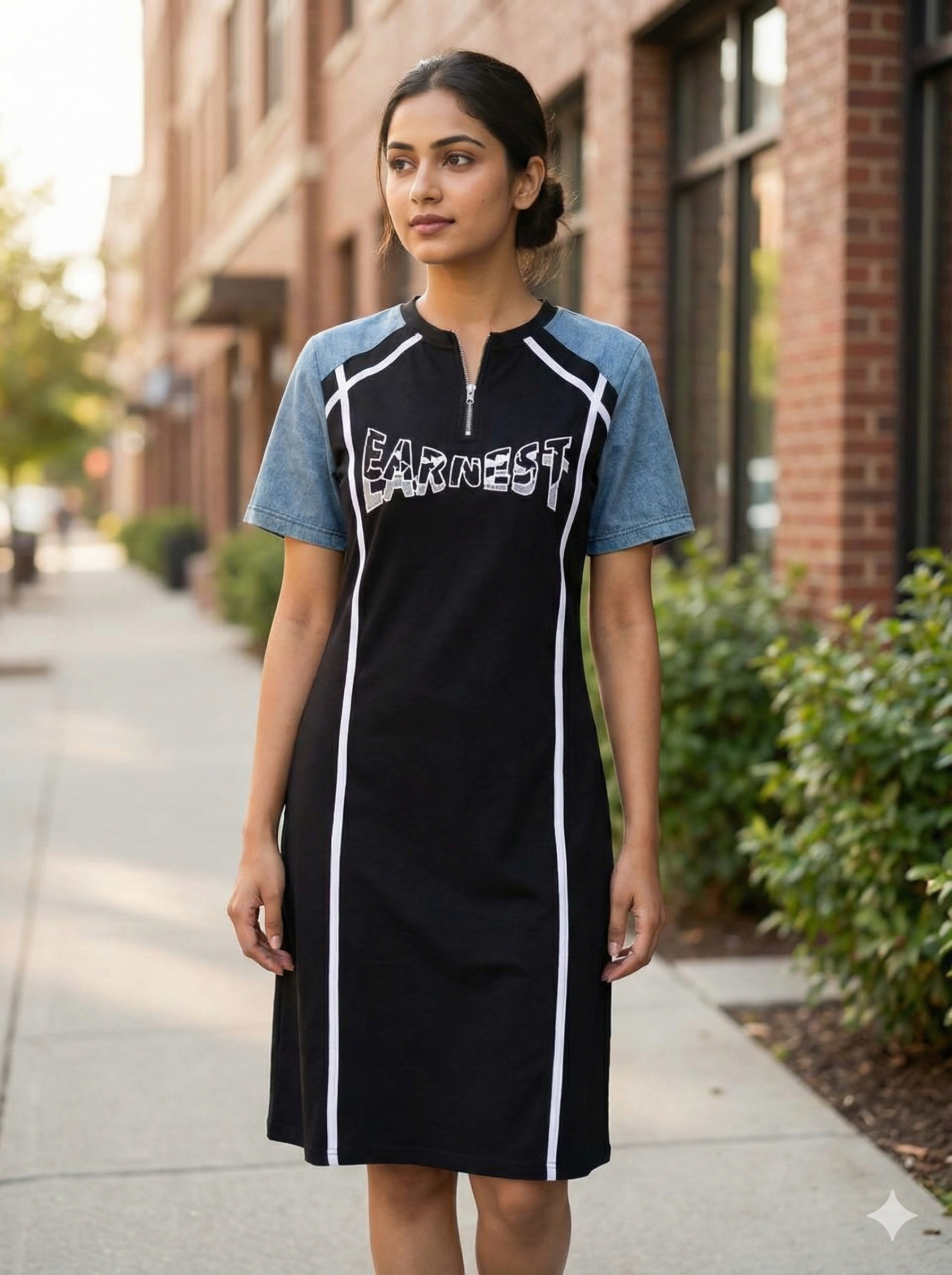 Black Sporty Casual Knee Length Dress for Women