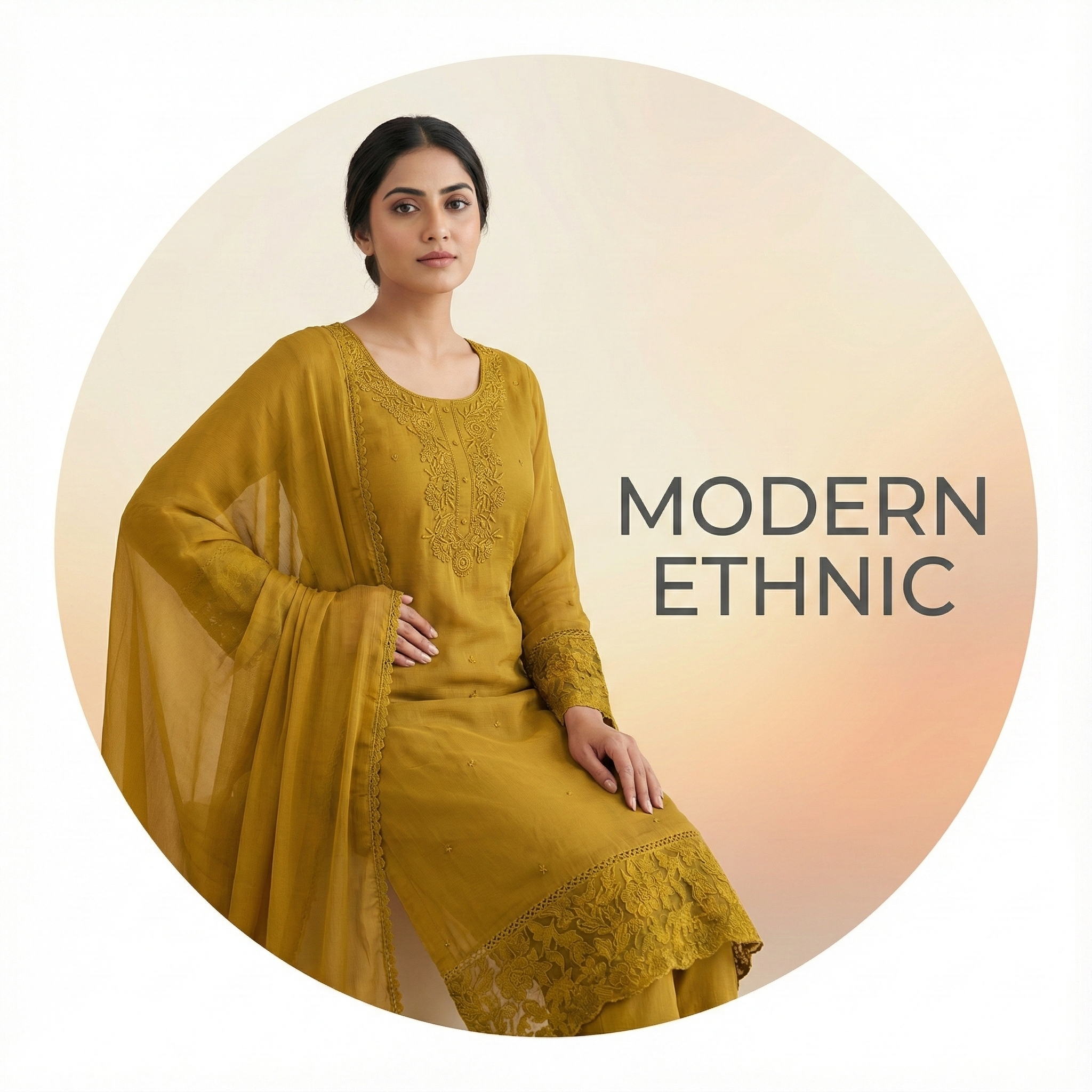 Mustard Embroidered Kurta Set with Dupatta