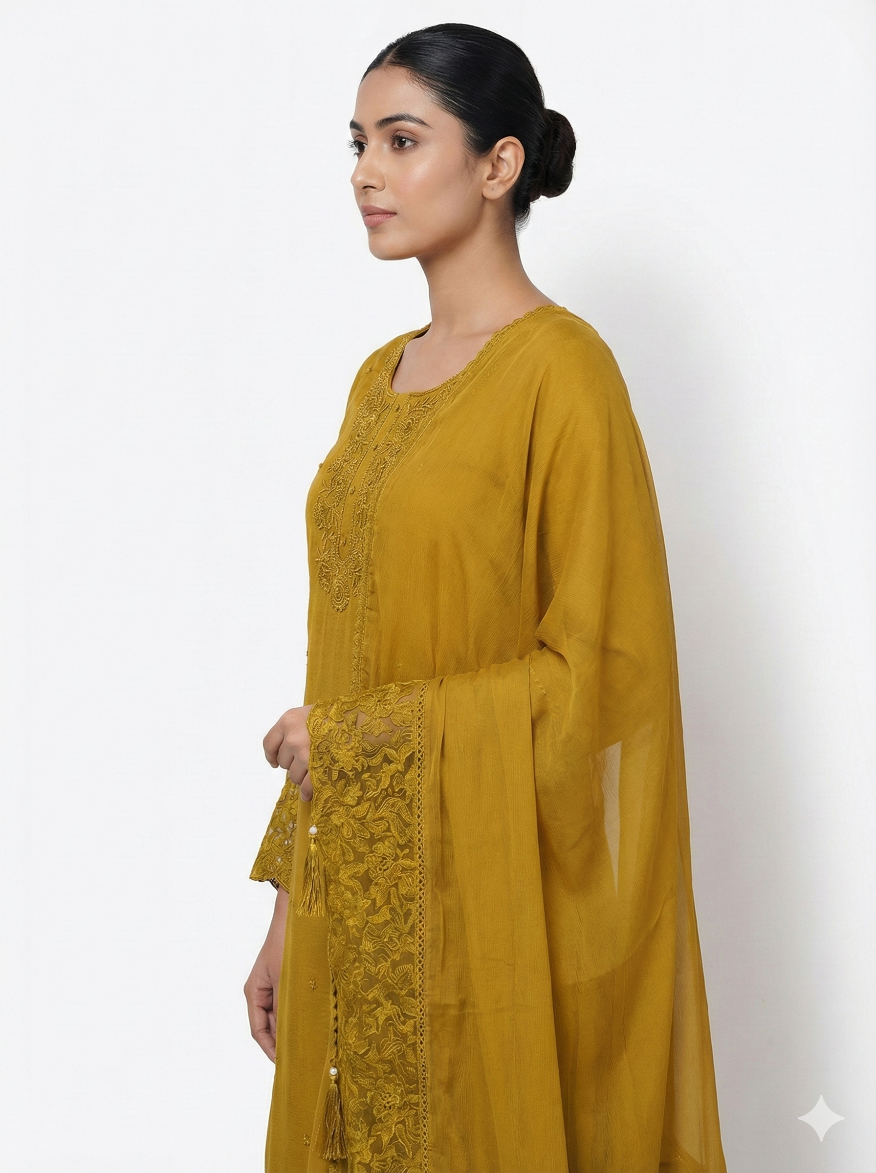 Mustard Embroidered Kurta Set with Dupatta