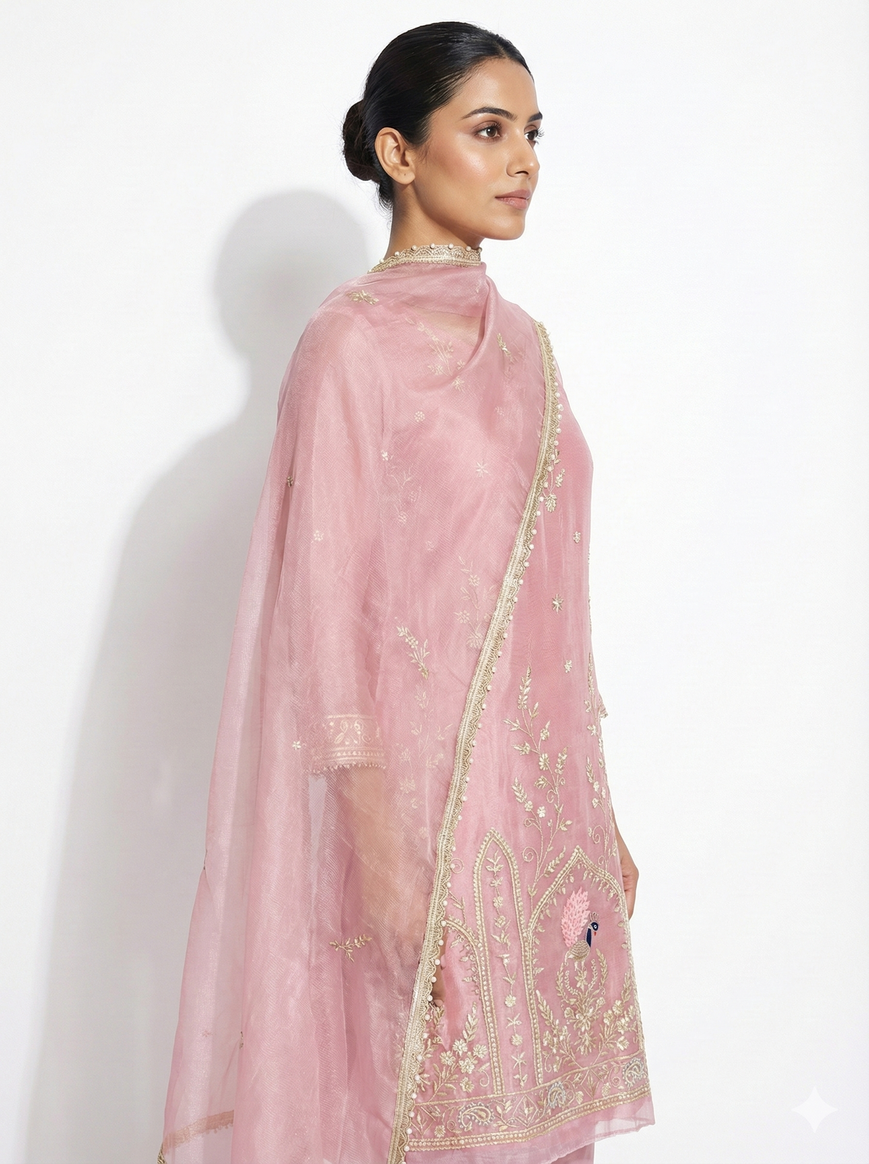 Blush Pink Embroidered Ethnic Suit Set with Dupatta