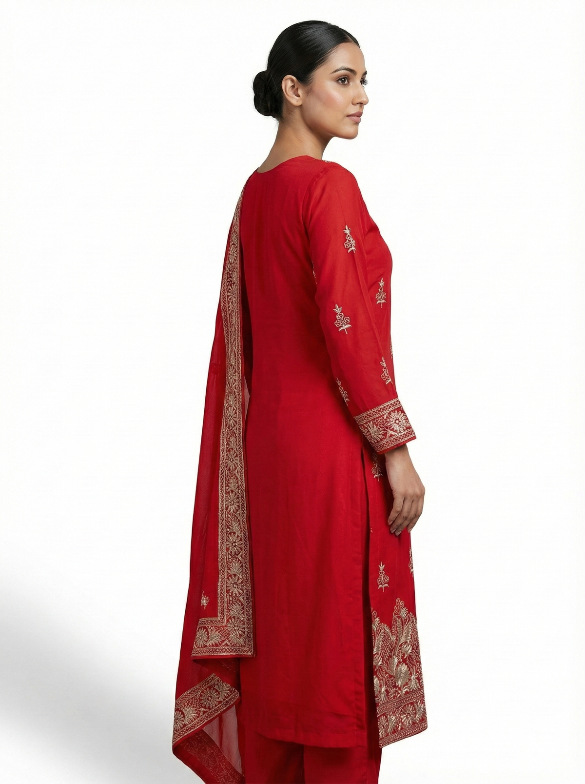 Rust Burnt Orange Chanderi Kota Silk Suit Set