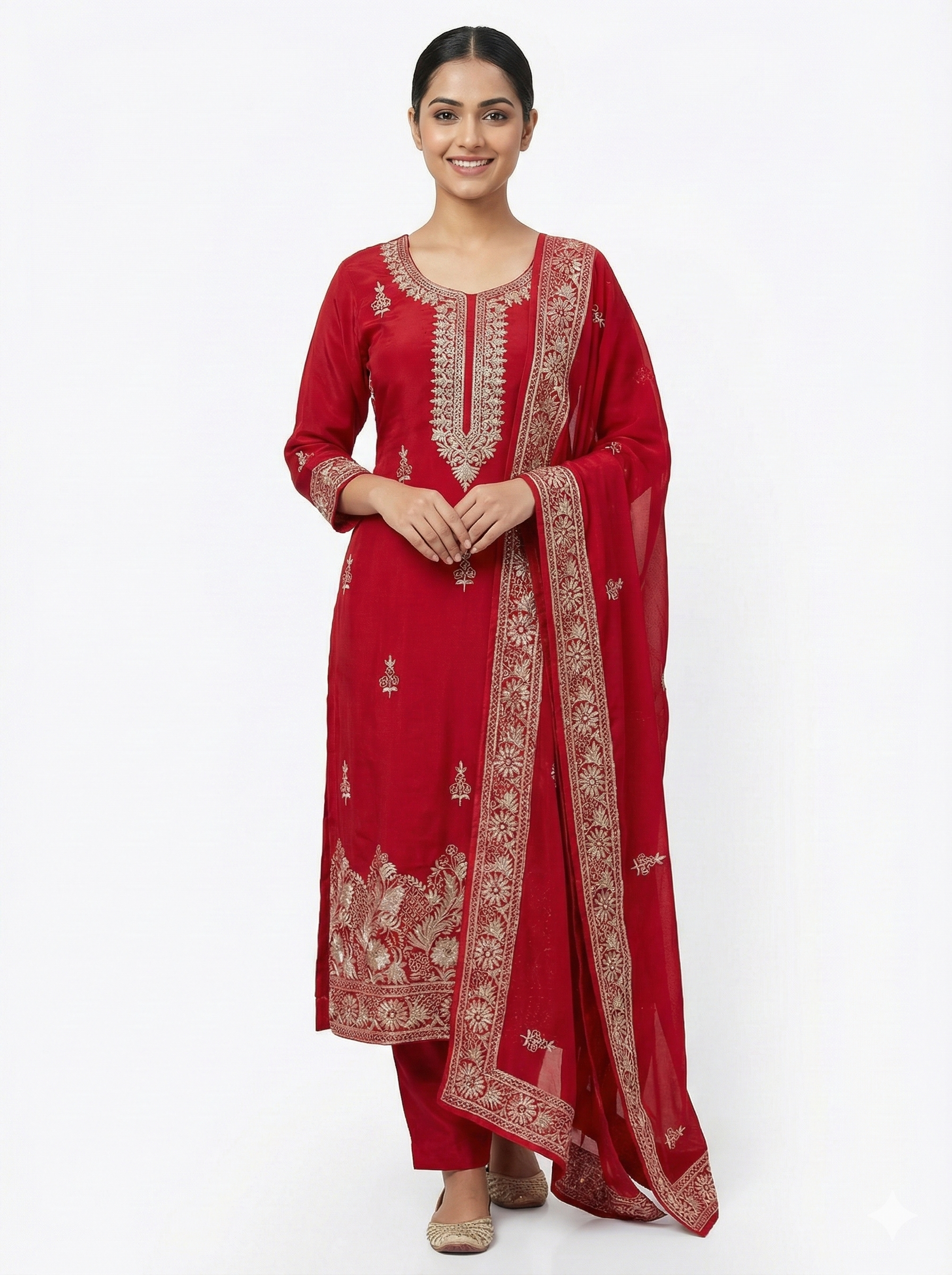 Rust Burnt Orange Chanderi Kota Silk Suit Set