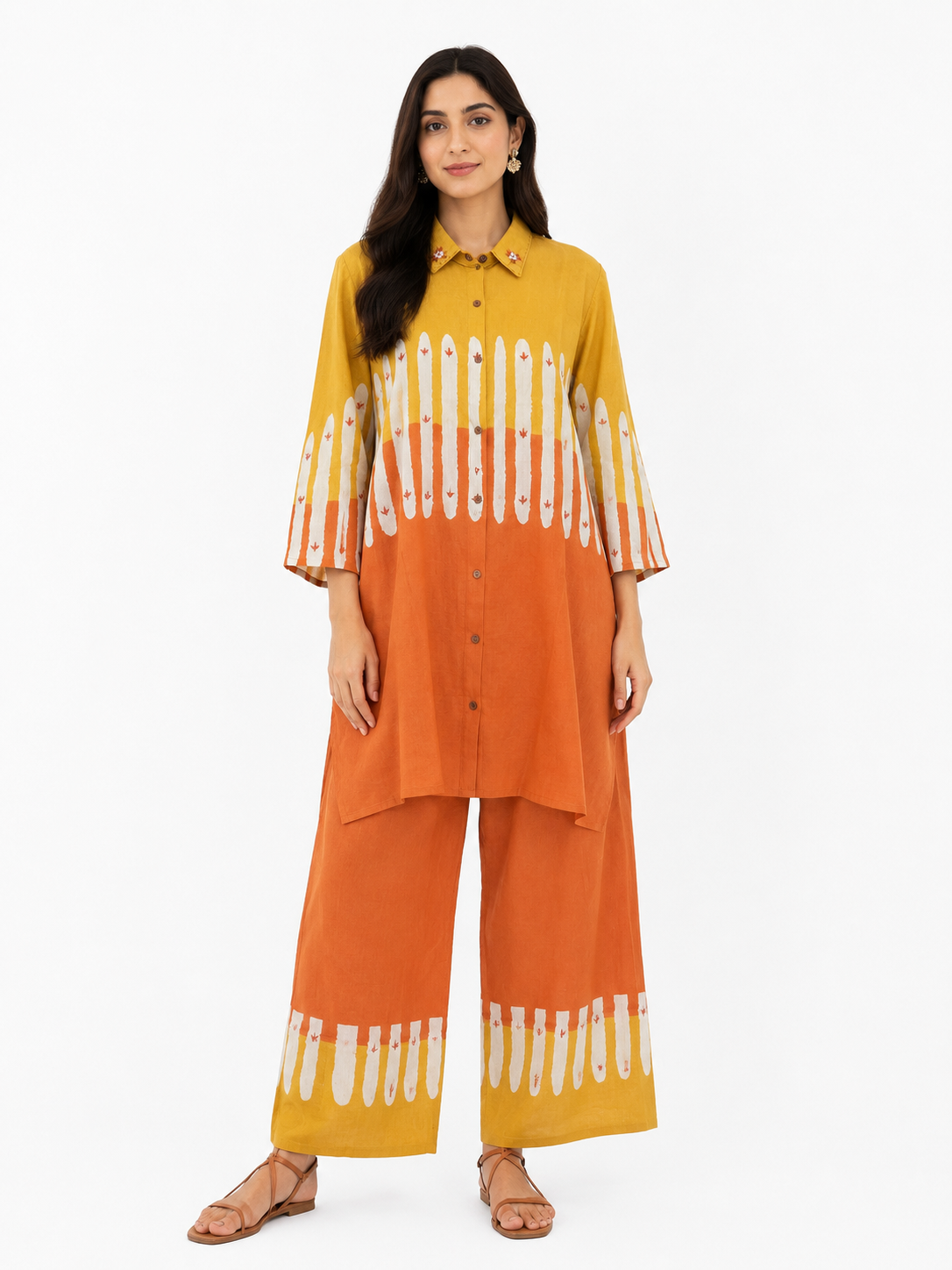 Mustard Yellow & Rust Orange Handcrafted Co-Ord Set for Women | Premium Cotton Linen