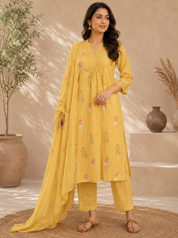 Mustard Yellow Floral Crochet Suit