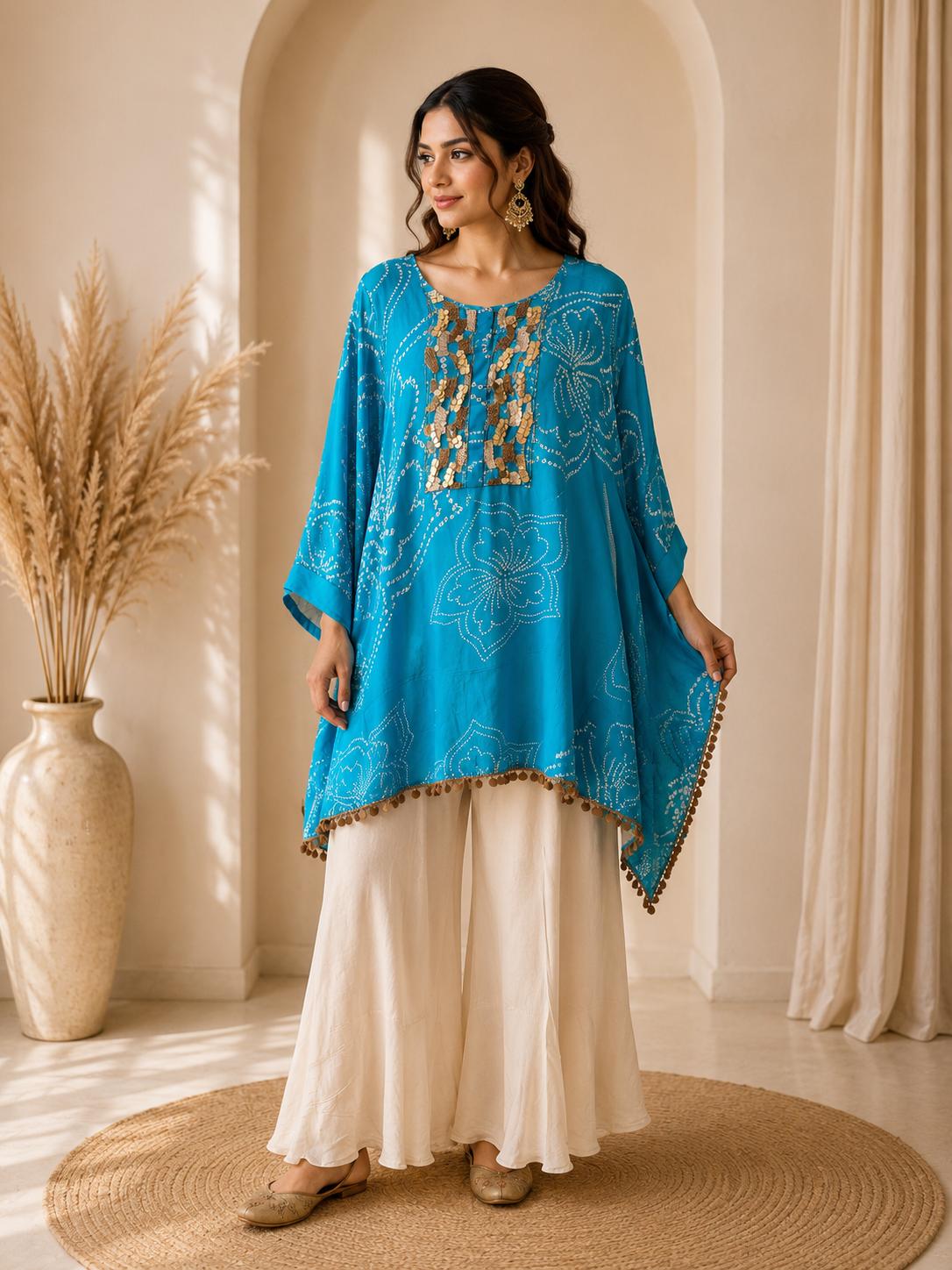 Blue western wear for Girl with white bottom