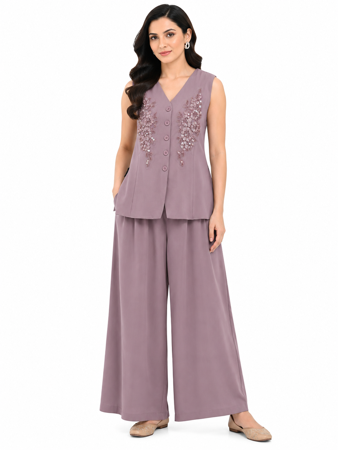Elegant Mauve Embellished Co-Ord Set for Women