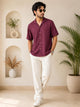 Men's Wine Burgundy Solid Imported Farbric Cuban Collar Half Sleeve Shirt