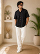 Men's Black Solid Imported fabric Cuban Collar Half Sleeve Shirt
